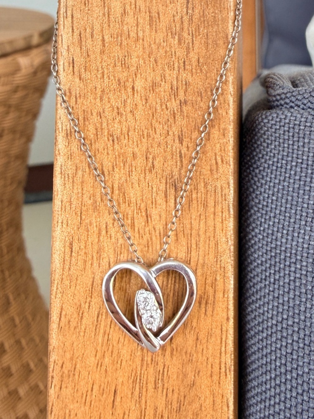 Sterling Silver Heart Shaped Diamond Necklace